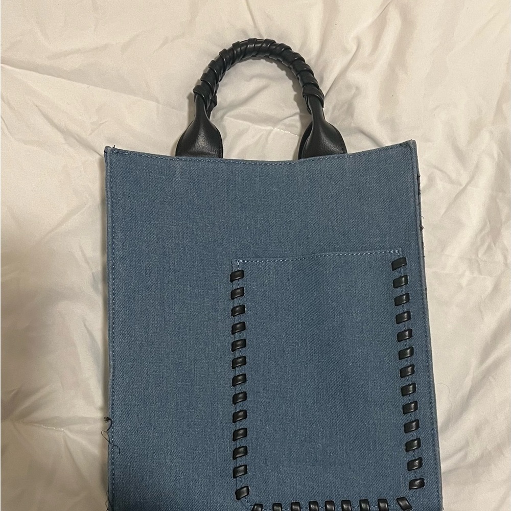 BCBG Paris Blue Tote with Black Details